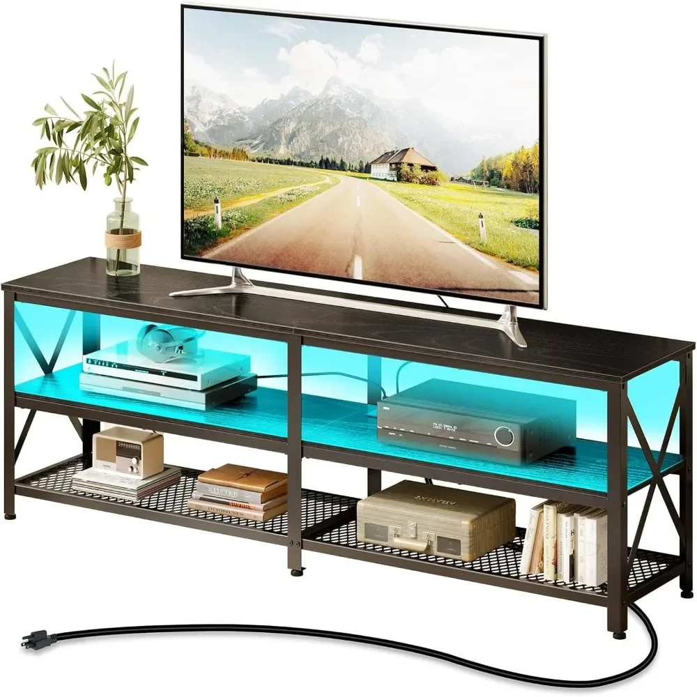 TV Stand for TV with Power Outlets & Led Lights, Entertainment Center for Living Room, Bedroom