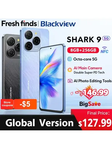 【World premiere】Blackview SHARK 9 5G Smartphone 6.67'' HD+ IPS 90Hz Display NFC 50MP AI Main Camera GPS Android 14 Mobile Phone