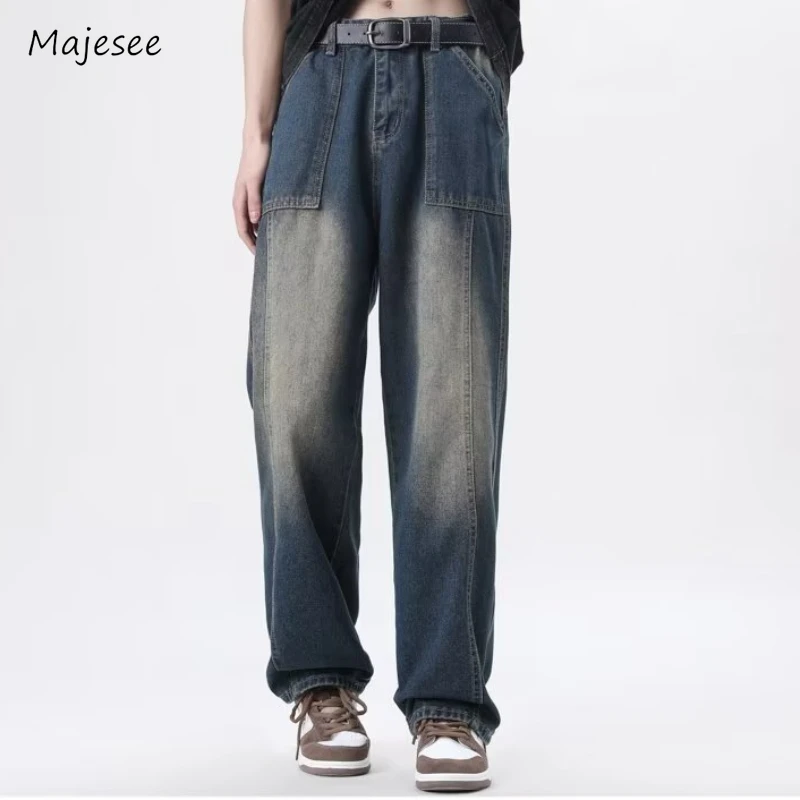 

Jeans Men Full Length Wide Leg Casual Chic Fashion Vintage American Retro Oversize High Street Comfortable Male Clothing Spring