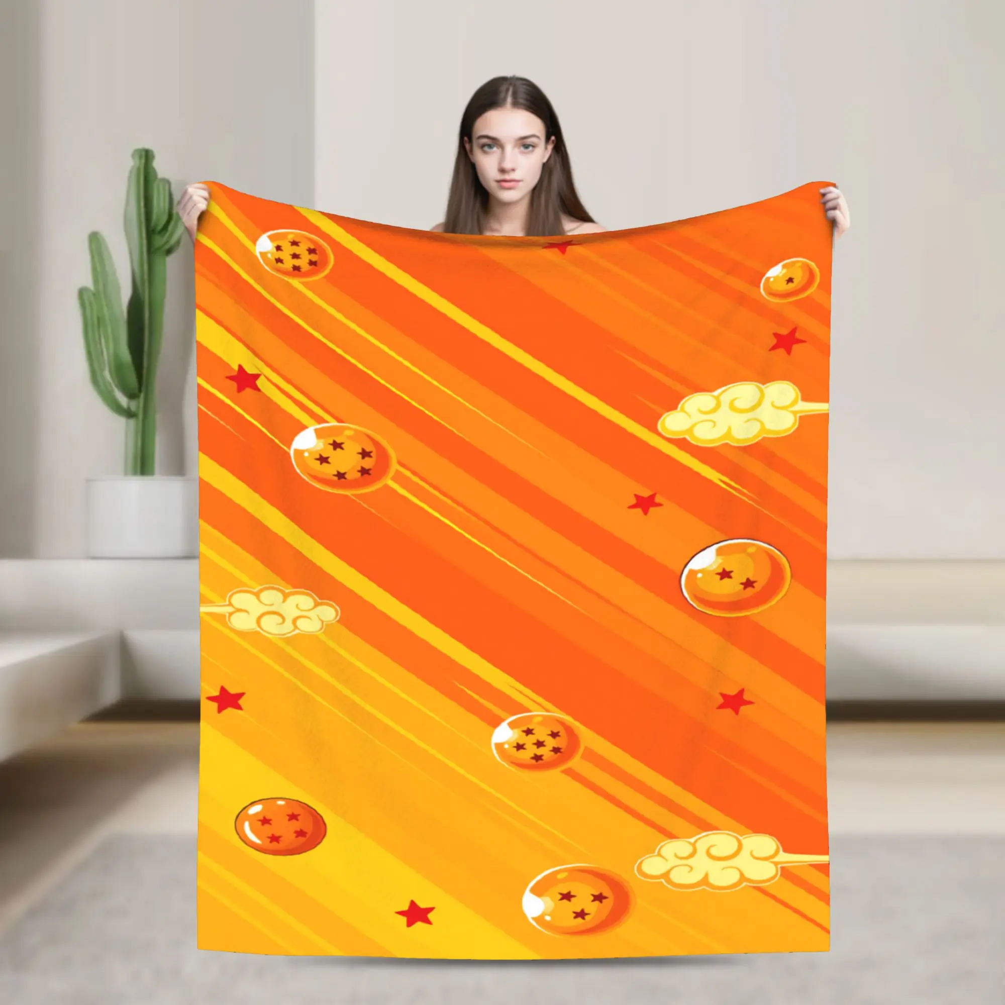 Super Soft Blanket Airplane Travel Minimal Orange Goku Dragon Ball Throw Blanket  Flannel Bedspread For Living Room Bed Cover
