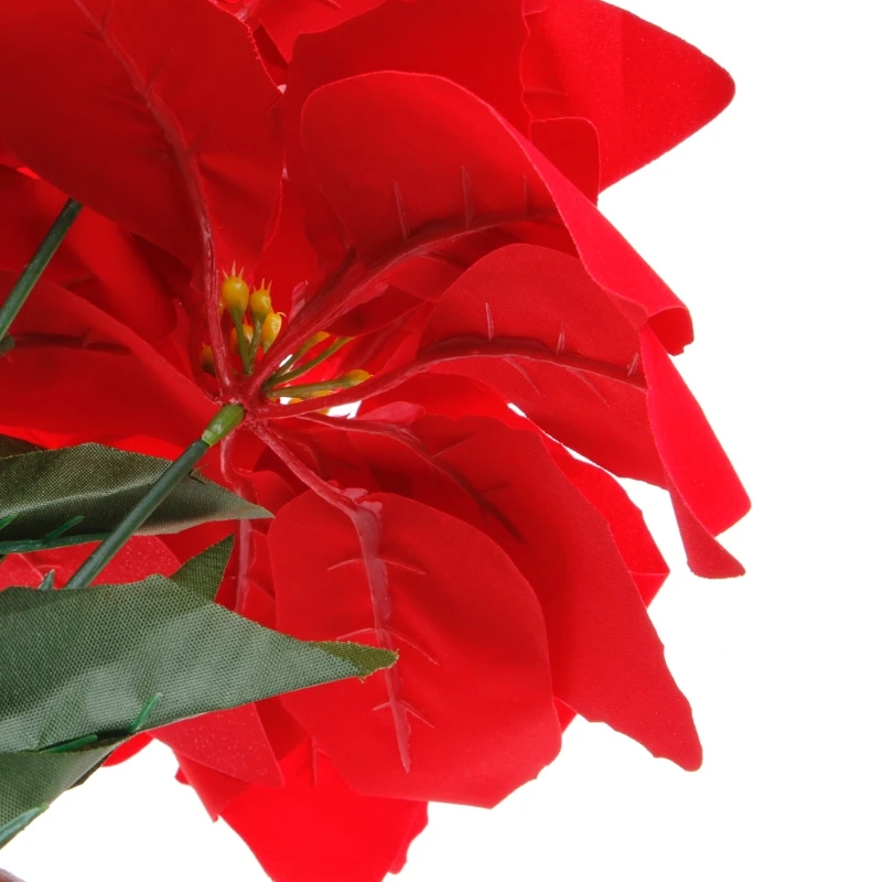 ประดิษฐ์ผ้าไหม Poinsettias ดอกไม้กลางช่อดอกไม้ตกแต่งบ้านคริสต์มาส DropShipping