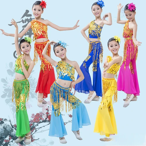 

Girl Dai Dance Performance Dress Peacock Dance Pipa playing Ethnic Colorful Clouds South Practice dance costume Pants Skirt Set