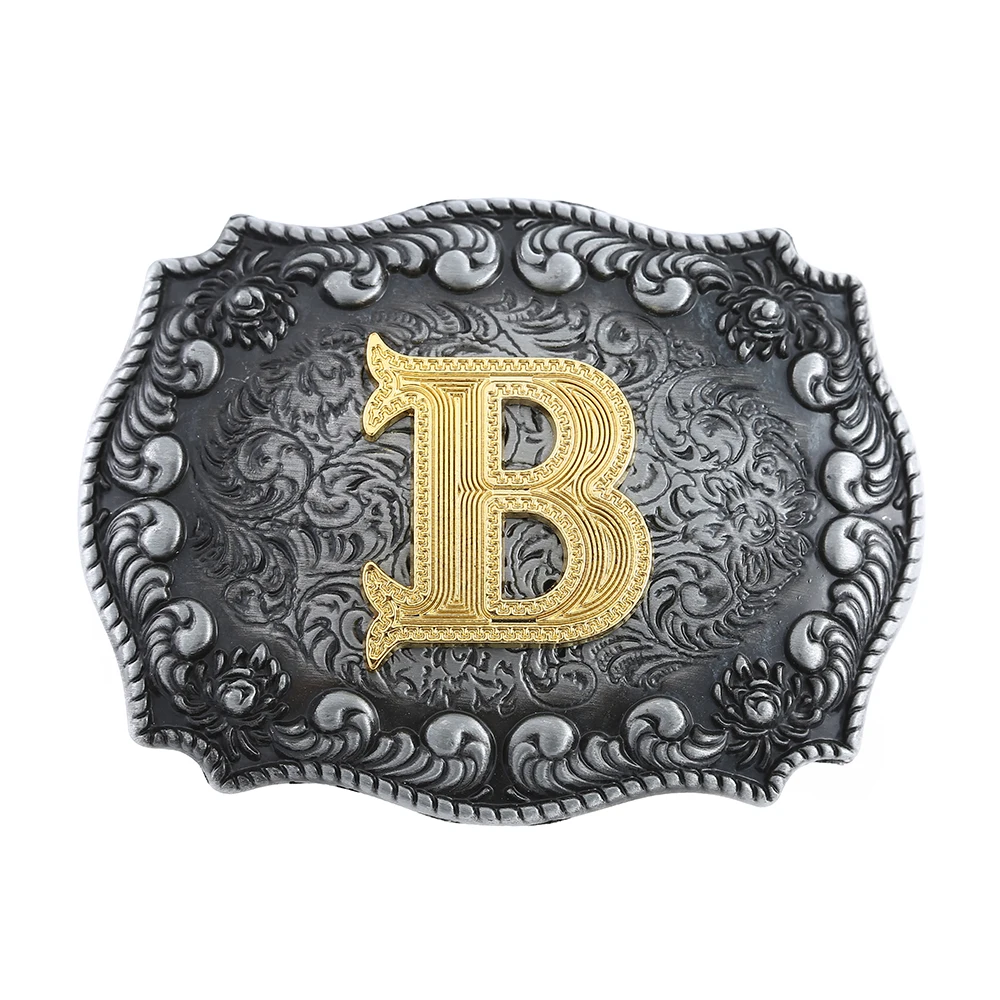 Western Cowboy Zinc Alloy Natural Letter A to Z Western Athletic Belt Buckle