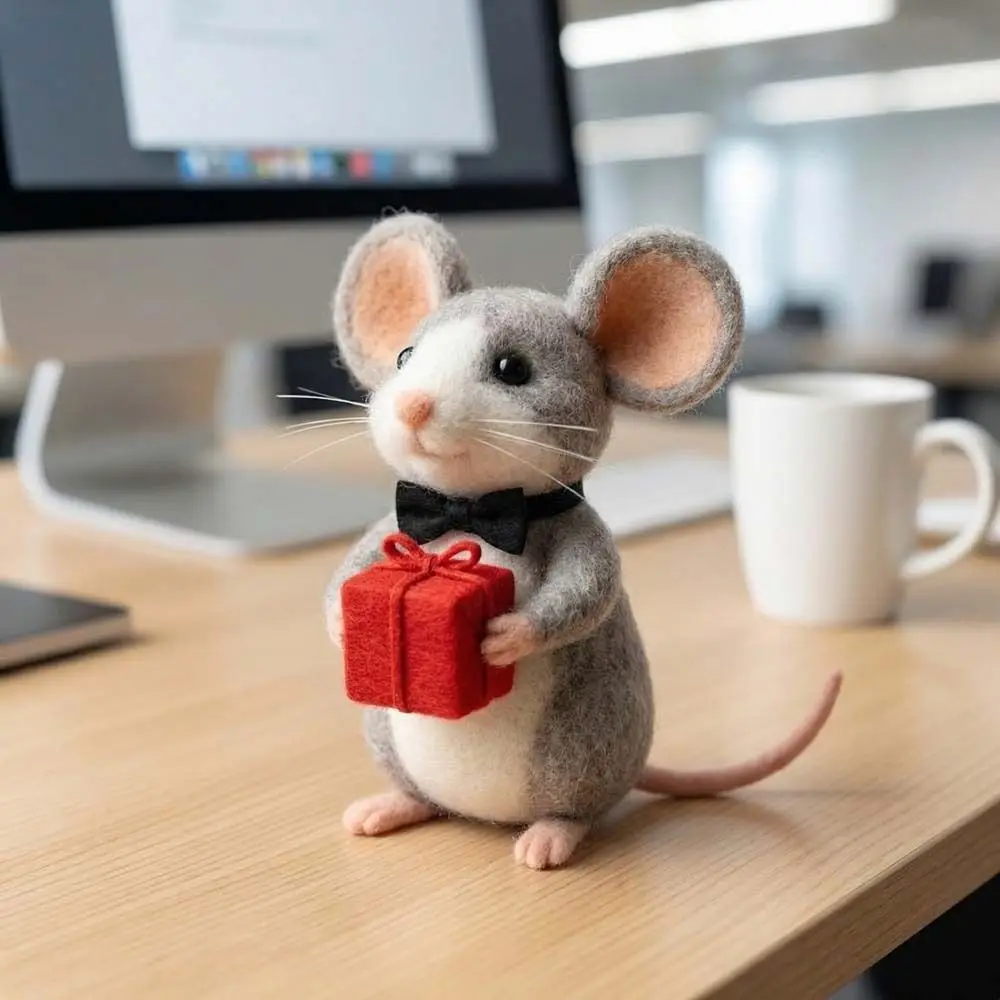 Handmade Felt Valentine's Day Felt Mouse Wool Felt Mini Size Mouse Ornaments Animal Crafts White Color Valentines Day Decor