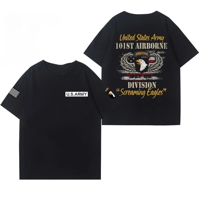 الأمريكية 101st المحمولة جوا شعبة الجيش مطبوعة تي شيرتات قصيرة الاكمام الرجال التكتيكية الأعلى التدريب في الهواء الطلق لباس غير رسمي الراحة #4