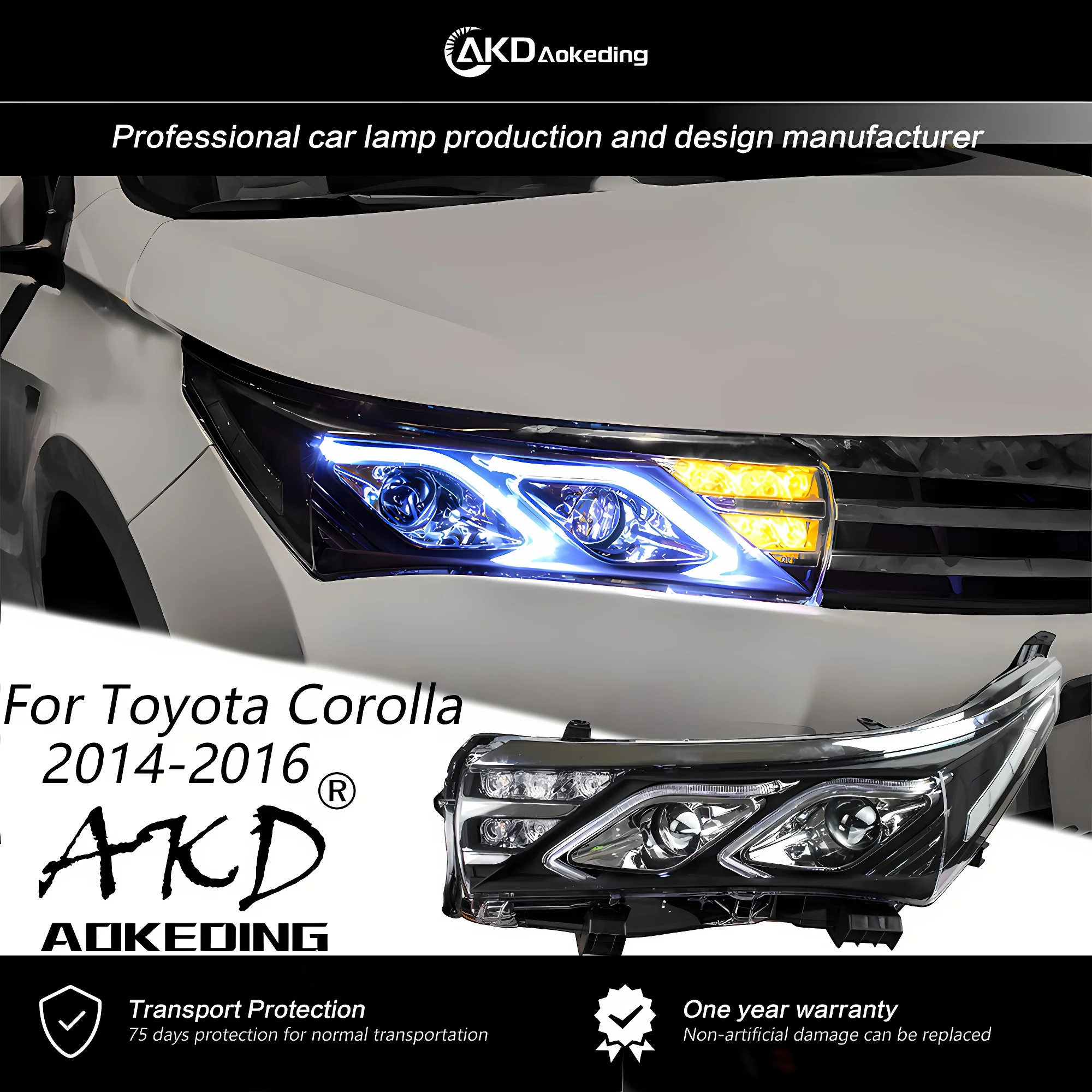 AKD Head Light For Toyota Corolla 2014-2016 Head Lights Benz Style Replacement Assembly Upgrade Dynamic Signal Auto Accessories