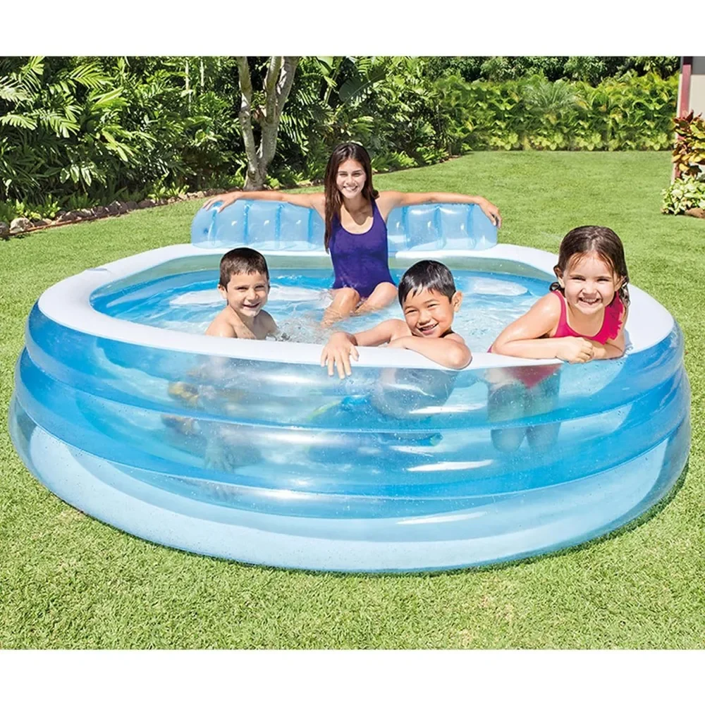 Imagem -05 - Piscina Inflável no Lounge Familiar Banco Embutido Suporte para Copos 156 Galões de Capacidade 90 x 86 x 31 Azul