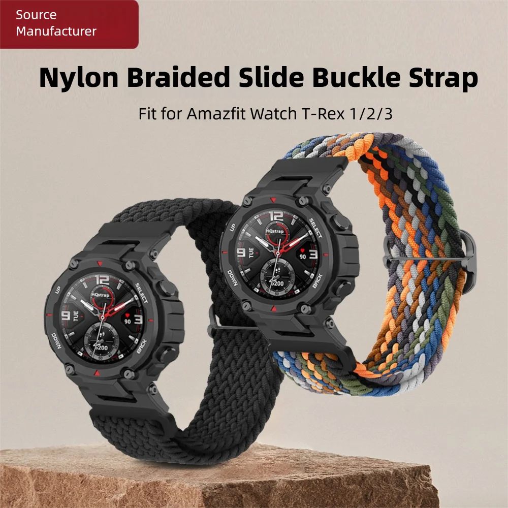النايلون المنسوجة حزام ساعة مرن لساعة Amazfit T-rex 1/2/3 الإفراج السريع موضة لينة استبدال قابل للتعديل حزام ساعة ذكية