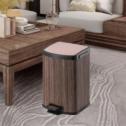 pedal trash can household bedroom toilet living room creative silent slow drop stainless steel with cover wood grain foot step