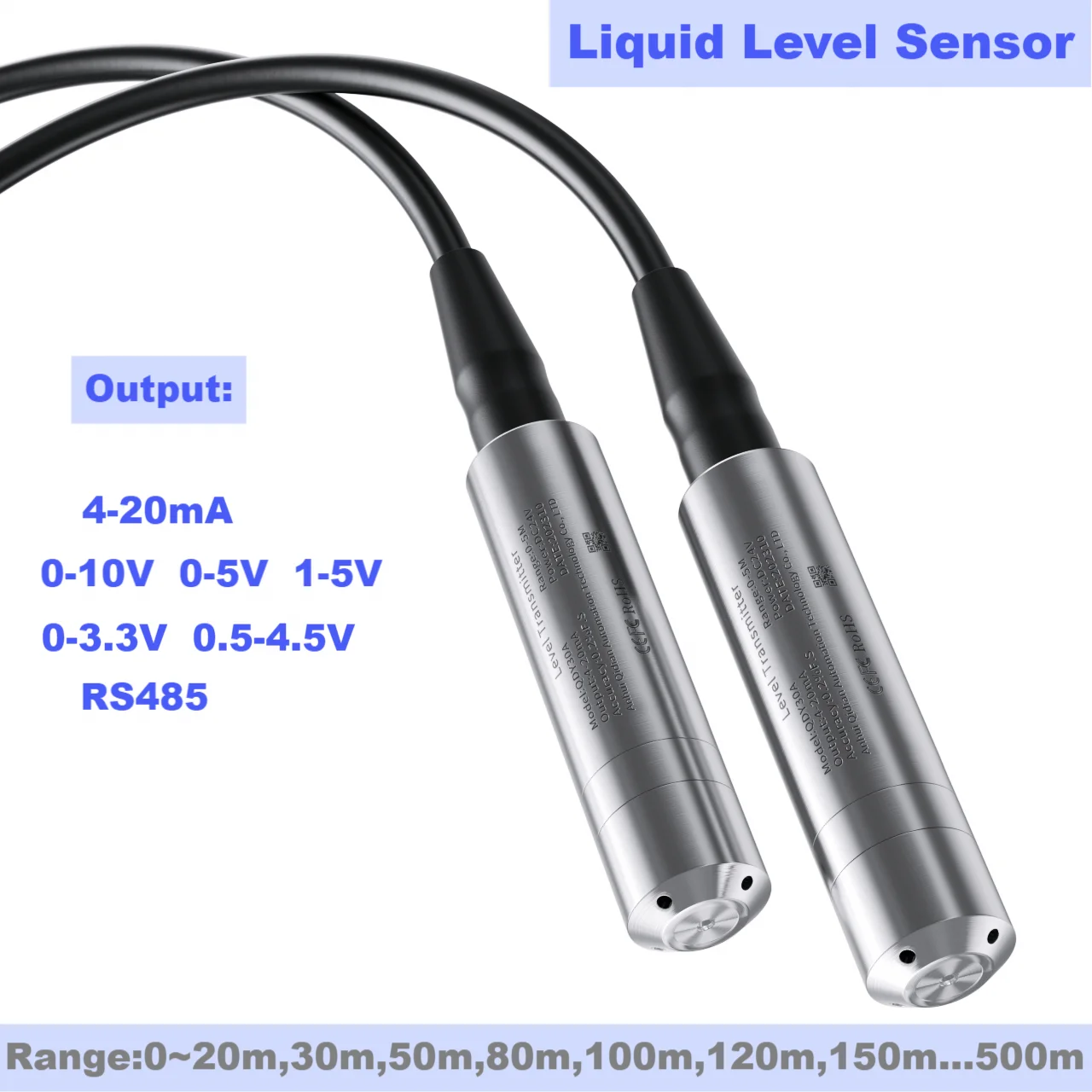 50M Liquid Level Transmitter for Deep Well 25M 130M Range Water Level Transducer 4-20mA 0-10V 0-3.3V Liquid Level Sensor 30M 50M