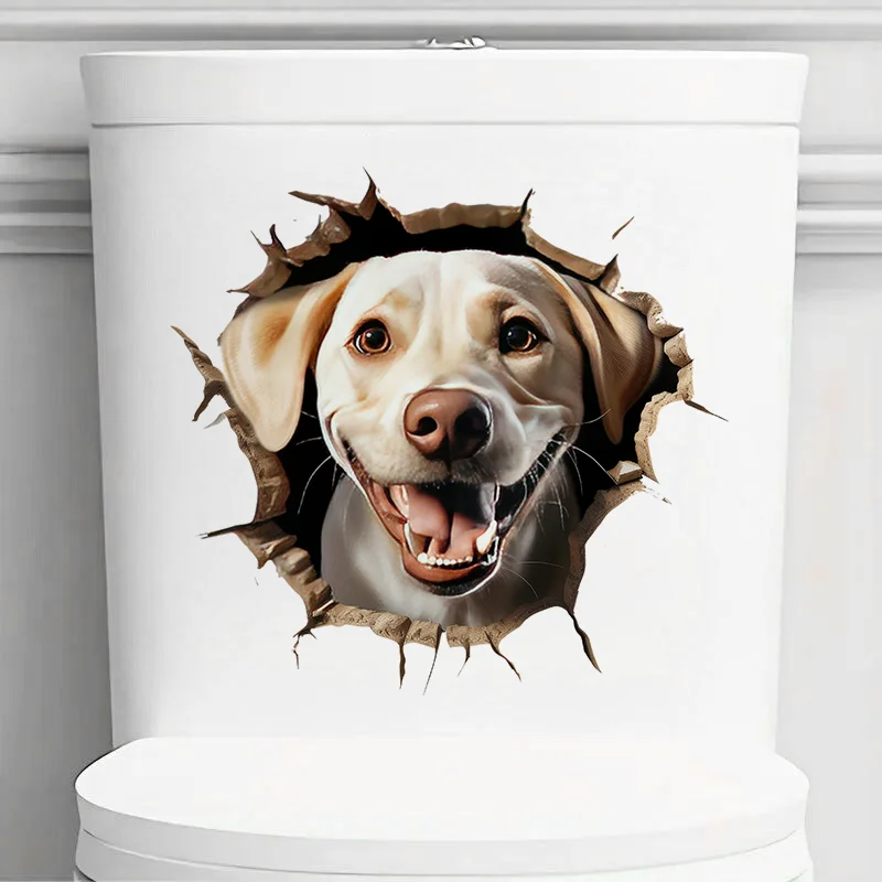 90912# Labrador Retriever Breaking Through the Wall Toilet Sticker, Durable Material, Perfect for Home Wall Decor