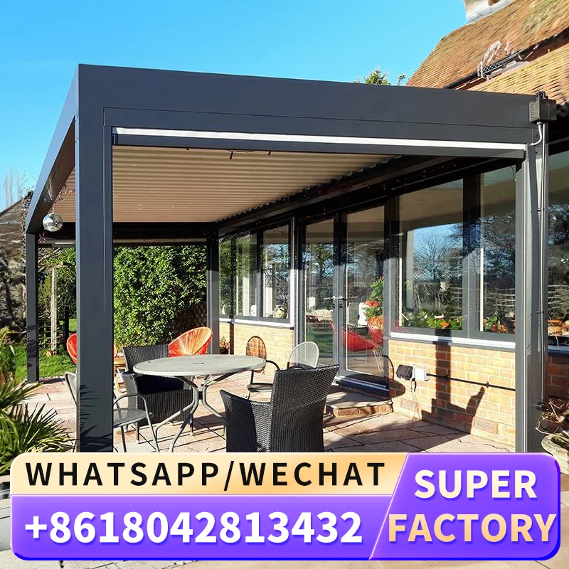 

Sun Shade Motorized Pergola Outdoor Aluminium Louver Roof Pergola Modern Metal Bioclimatic Pergola Patio Aluminium Gazebo