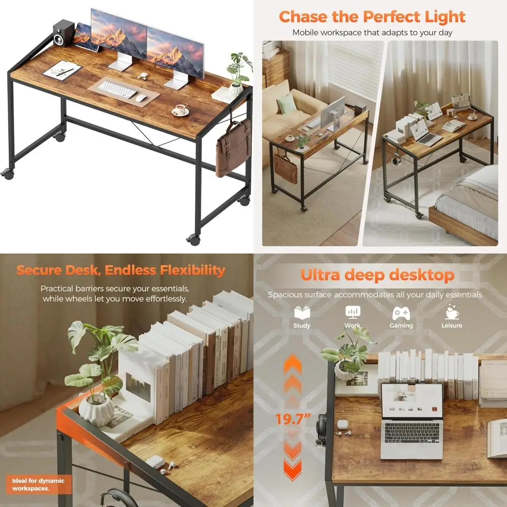 

Compact Gaming Desk with Wheels for Small Spaces, Modern Simple Style Home Office and Study Writing Table