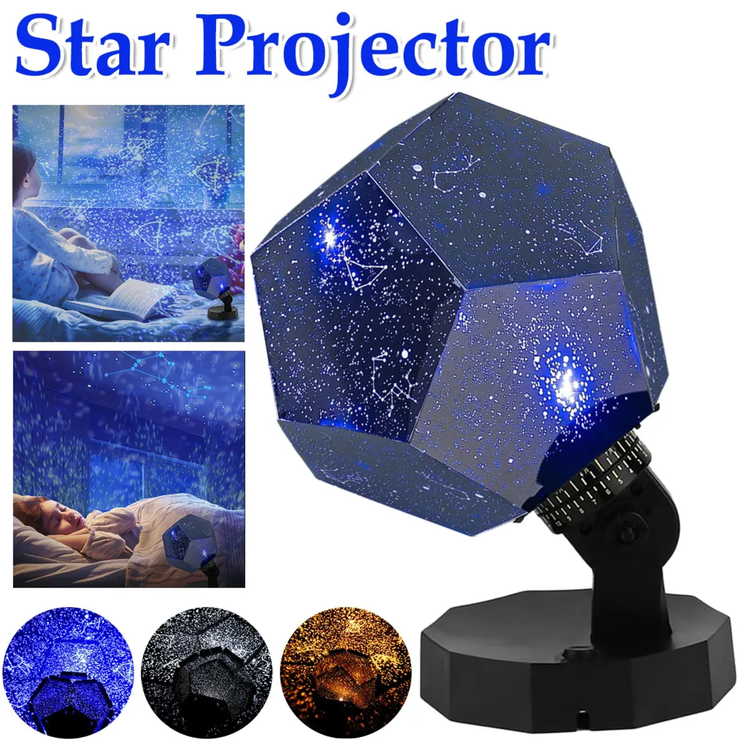 New 3 Colors Star Projector  Lamp  Degree Rotating Rechargeable Cosmos Celestial Night Light  Bedroom Decor