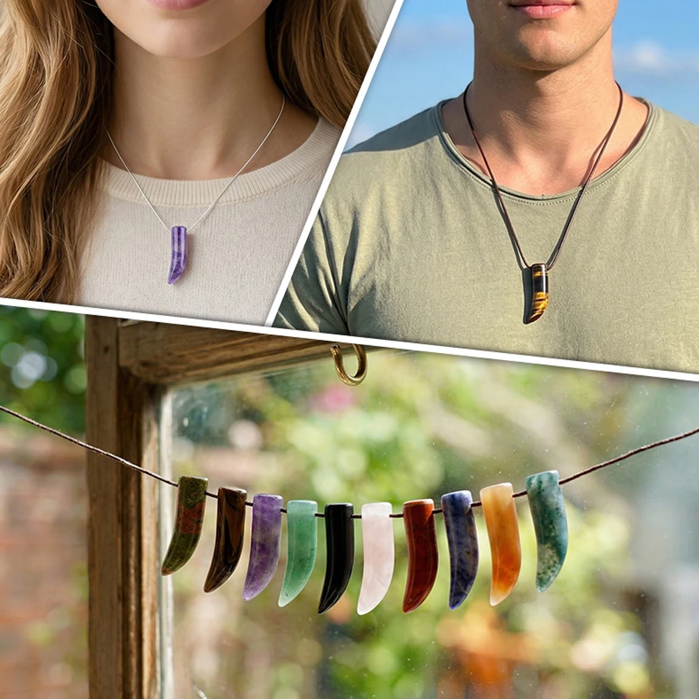 Horn-shaped Pendant Natural Stone Amethyst Agate Semi-Finished Charms for Jewelry Making DIY Necklaces Bracelets and Accessories
