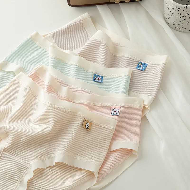 5Pcs การ์ตูนน่ารักผ้าฝ้ายผู้หญิงชุดชั้นในกลางเอว Breathable กางเกงหญิงหญิง Intimates Underpants ชุดชั้นในเซ็กซี่