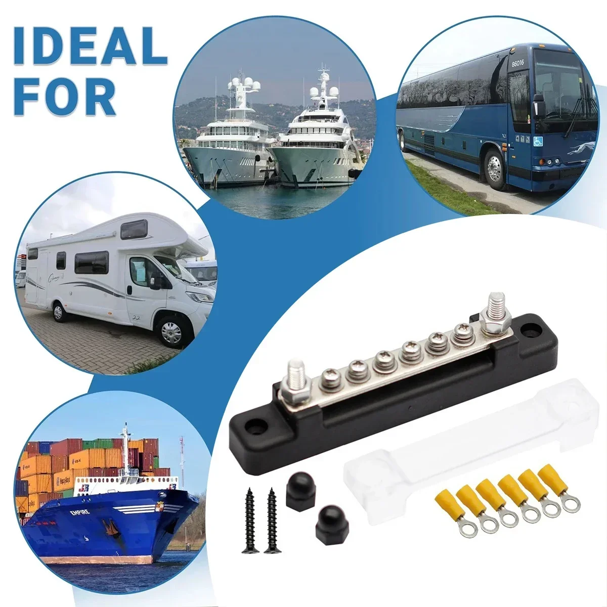 6 Way Power Distribution Block 150A DC48V Bus Bar Car Electrical Terminal Block Copper Wire