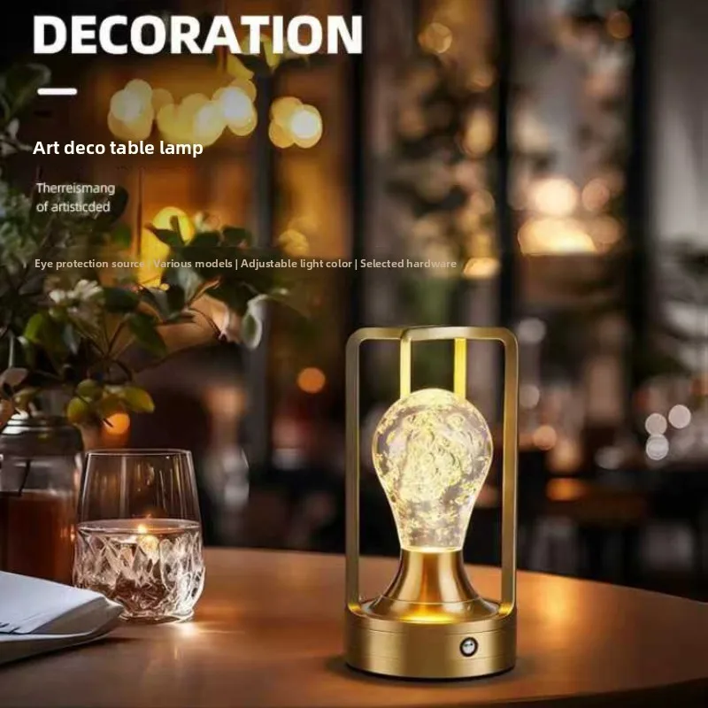 

New Cross Shaped Light Bulb Desk Lamp Industrial Style LED Restaurant Bar Atmosphere Small Night Light Touch Charging Tri Color