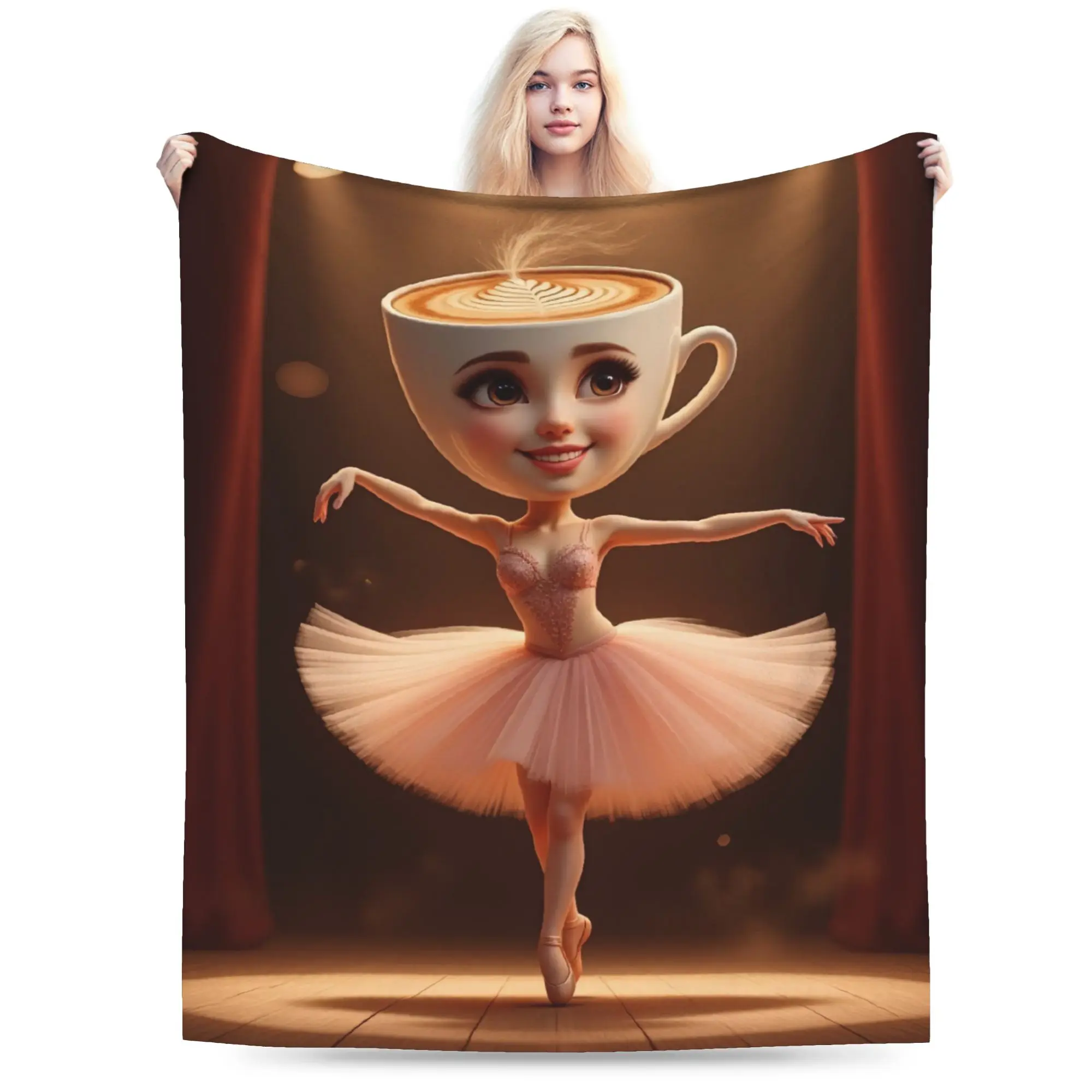 Ballerina Cappucina Italian Brainrot Meme Blanket Flannel Textile Decor   Warm Throw Blanket for Home Couch Bedspread