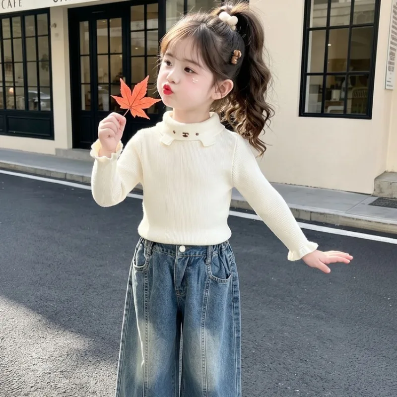 Children's clothing sweater 2026 Spring and Autumn Winter look cute solid color collar puppy base sweater