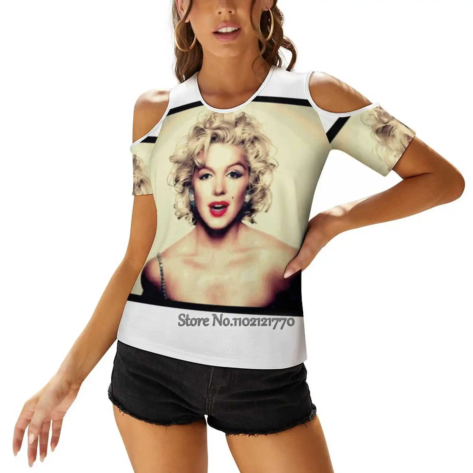 T-shirt da donna Marilyn Monroe magliette stampate primaverili ed estive Pullover Top Marilyn Monroe Marilyn Monroe rossetto rosso