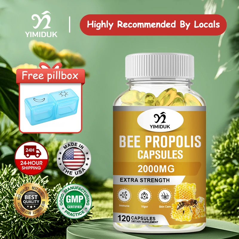 Organic Bee Propolis 2000 mg Capsules, for Gut & Skin Health, Overall Skin Care, Promote Immune Health, Boost Vigor, Gluten-Free