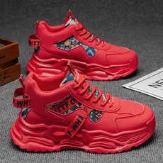 

New Couple Thick Bottom Men's Shoes Casual High Top Sports Shoes Dad Trendy Shoes Wear Resistant Synthetic Upper EVA Outsole