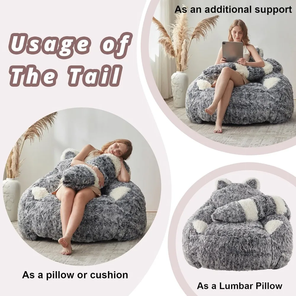 كراسي بين باج من الفرو الصناعي للبالغين والمراهقين، أريكة مريحة على شكل حيوان مع حشو إسفنجي #4