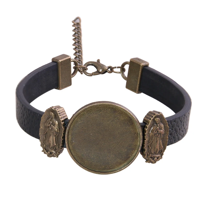Nowa 1szt 6-kolorowa bransoletka z PU Brązowa podstawa Jezusa Ustawianie mankietu Puste tace Brazel Fit 25mm Szklana kopuła Cameo Kaboszon Biżuteria DIY