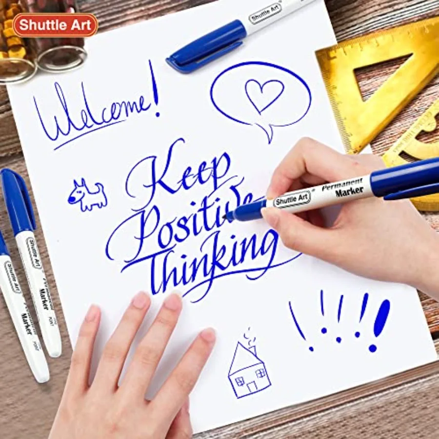 مجموعة أقلام تحديد دائمة لفن المكوك مكونة من 30 قطعة من أقلام التحديد الدائمة ذات النقطة الدقيقة الزرقاء للرسم والملصقات على الحجر الخشبي البلاستيكي