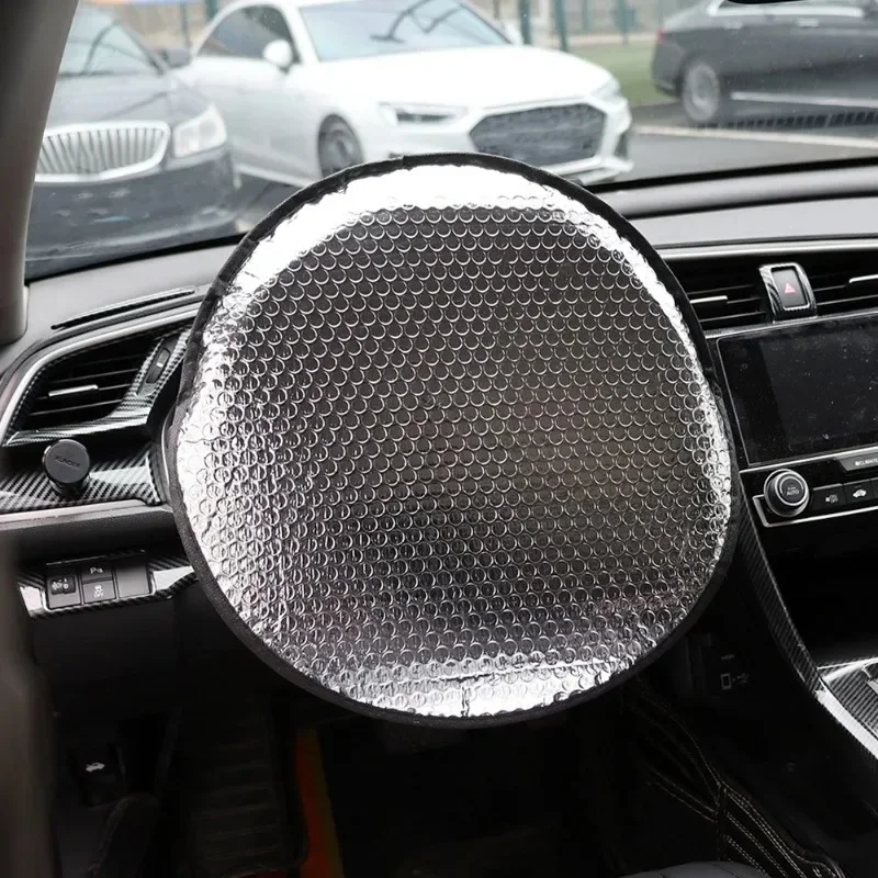 Car Steering Wheel Anti-Heat Sun Shade Cover Sunscreen Insulation Cover Foldable Sun-proof Anti-UV Protect Parasol Shield