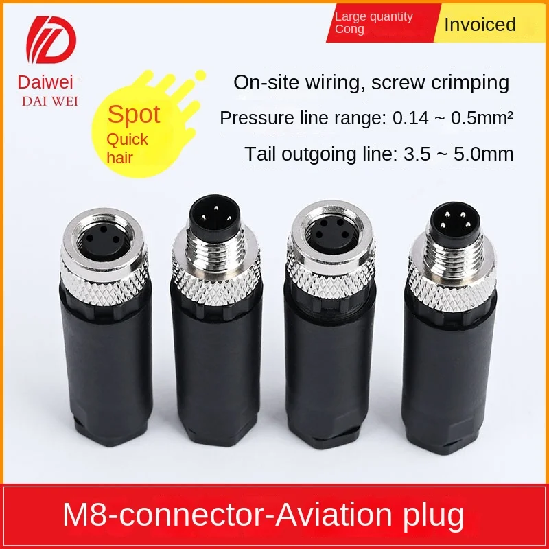 

M8 Aviation Male Female Plug Formed Plug With Wire 3P 4Pin 5Hole 6 8 Core Waterproof Auto LED Bicycle Sensor Electric Connecto