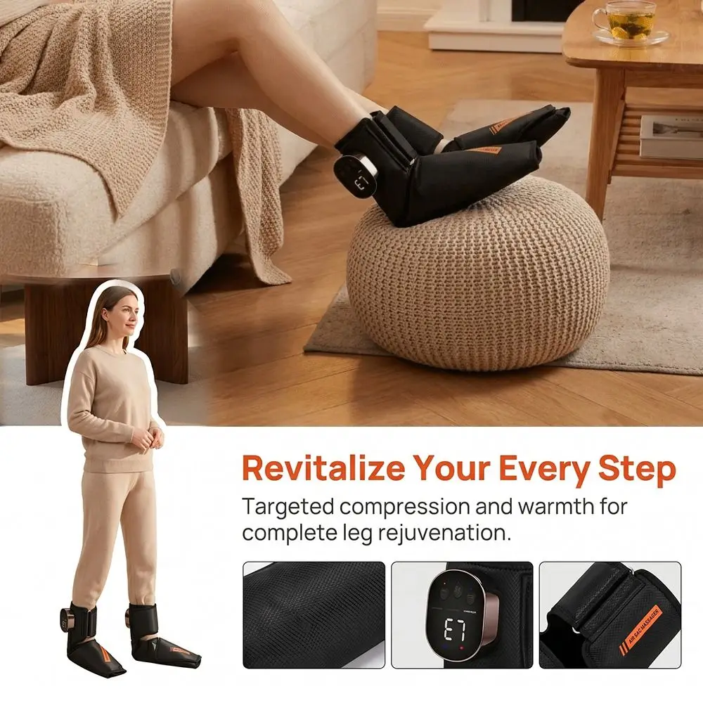 

1Pair Dual-Area Airbag Electric Foot Massager Heating Function Wireless Design Ankle Massager Hot Compress Vibration