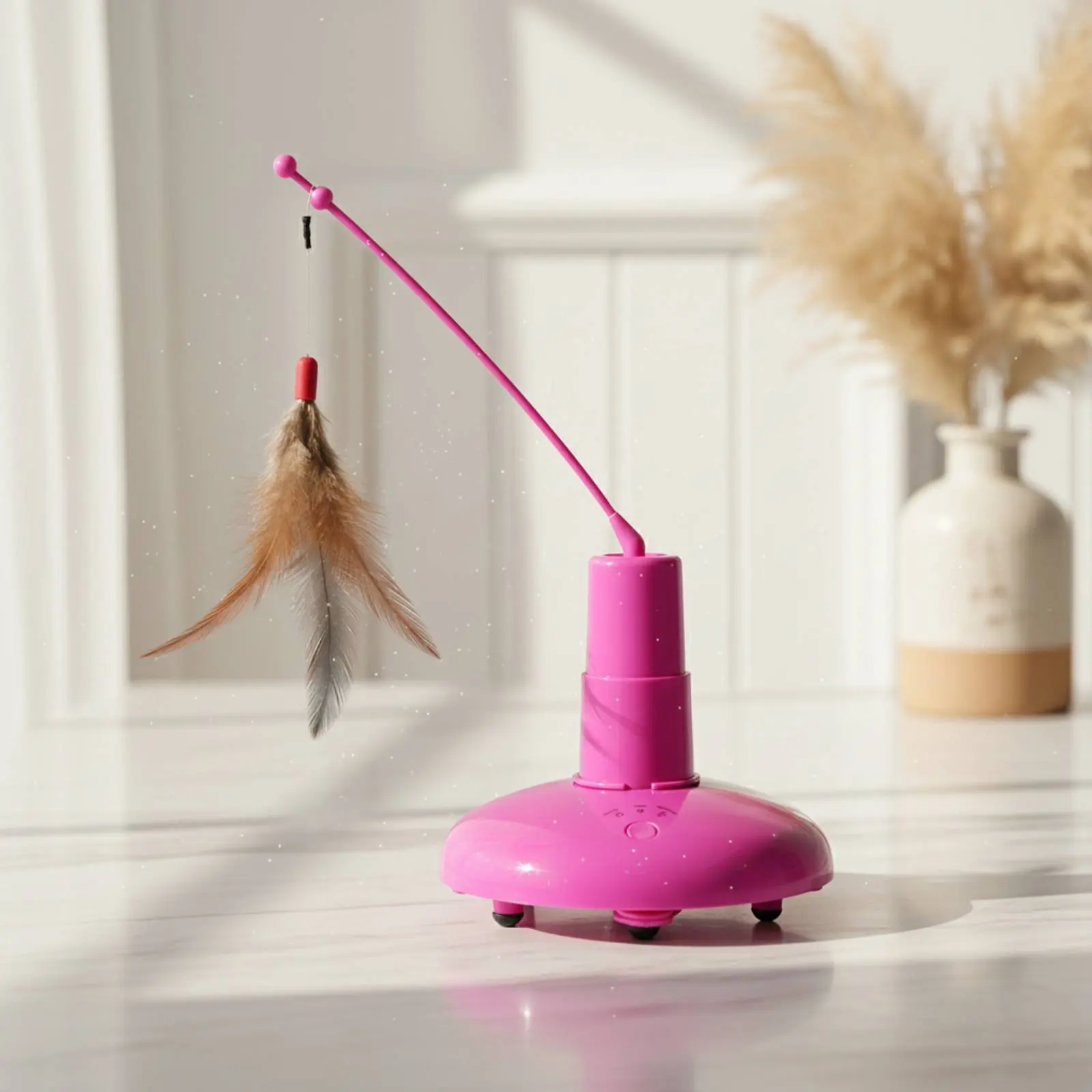 

Automatic Feline Teaser Sturdy ABS Material Electric Rotating Feline Toy Rotating Feather Rod Toy Natural Feathers Pet Supply