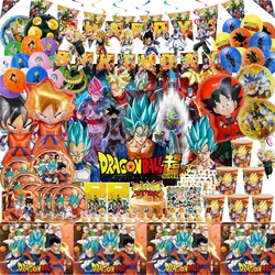 Decoración de fiesta de cumpleaños de Dragon Ball, globos de Son Goku, vajilla, platos de papel, servilleta, taza, suministros de fiesta, juguetes para niños, regalo