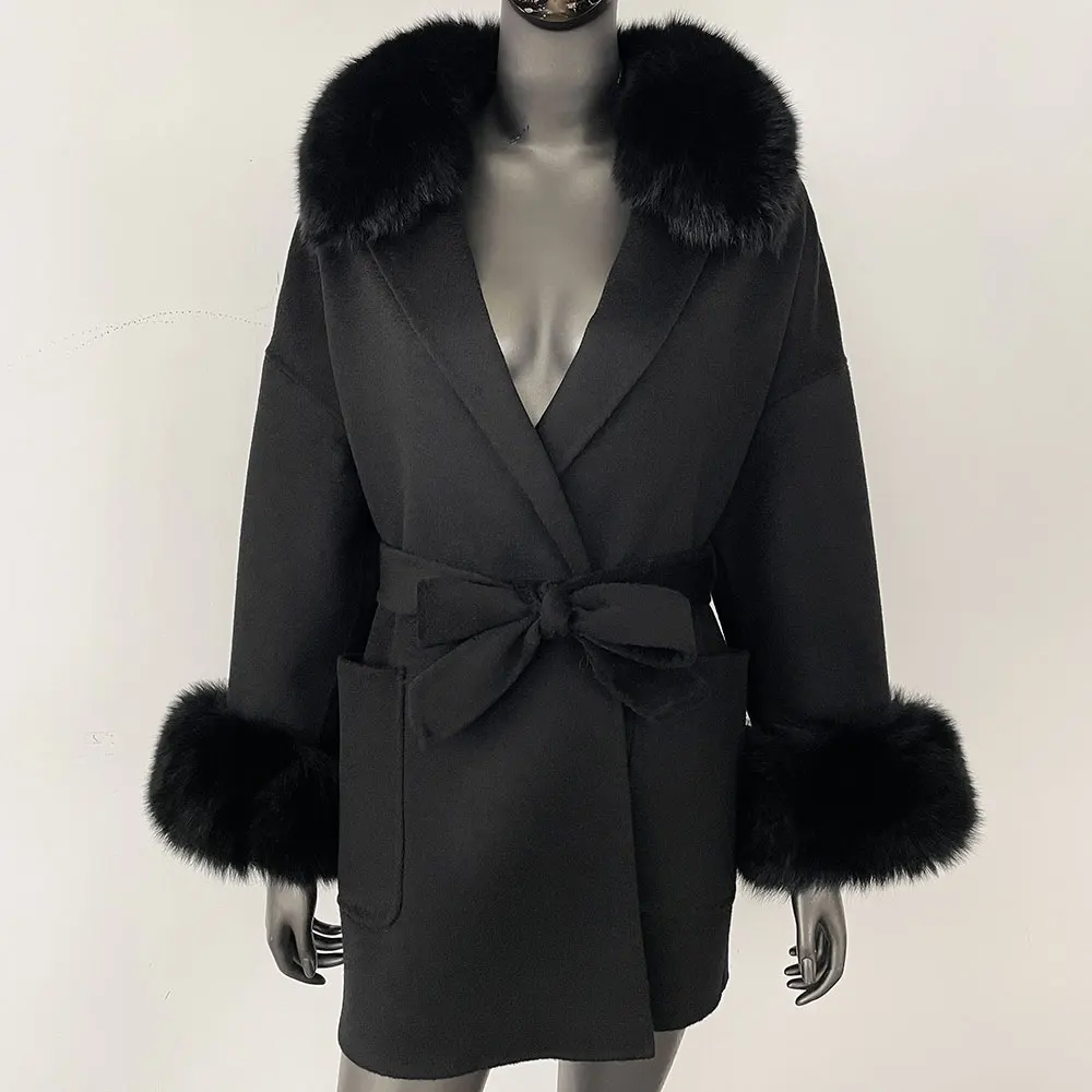 Real Fox Fur Coat 2024 New Autumn Woolen Coat Women Winter Natural Raccoon Fur Jacket Cashmere Female Warm Wool Jacket Lady