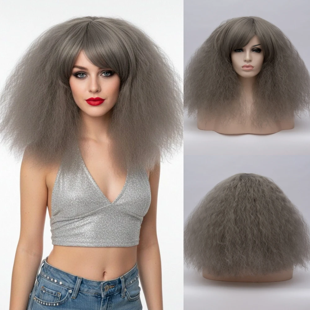 

Short Curly Gray With Side Bang Synthetic Wig Heat Resistant Women's for Anime Game Cosplay Daily Party