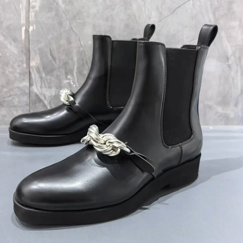 New Arrival Black Genuine Leather Man Boots Fashion Short Chelsea Boots Men Luxury Outdoor Casual Winter Shoes Men Botas Homme