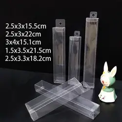 50pcs/lot Pencil small fan PVC transparent plastic strip with hanging ears display pen performe lipstick bottle tube gift boxes