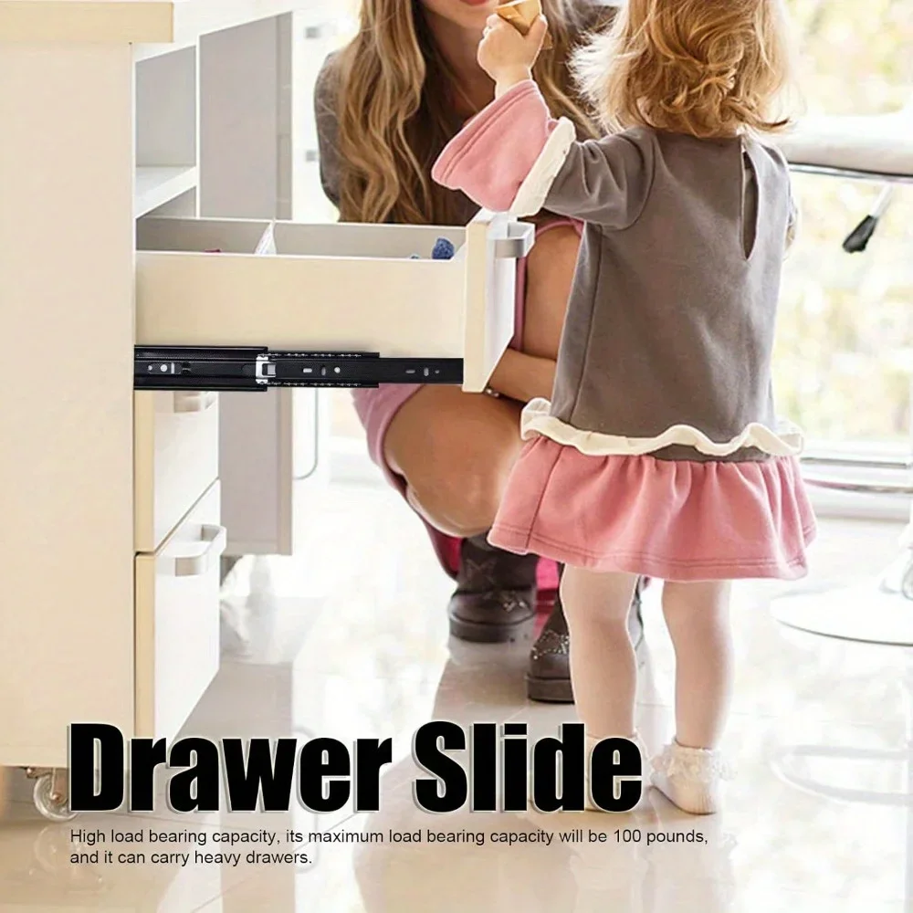 2Pcs Soft Close Drawer Slides 3 Section Full Extension Ball Bearing Guide Rail Heavy Duty Large Load Bearing for Dressers