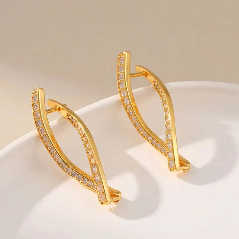 Small Niche Design with Two Crossed Zircon Earrings Before and After, Women's Light Luxury and High-end Jewelry Accessories