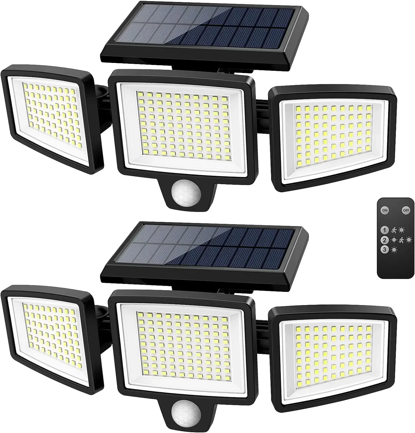 

Solar Outdoor Lights 2500LM 210 LED Security Lights with Remote Control,3 Heads Motion Sensor Lights,