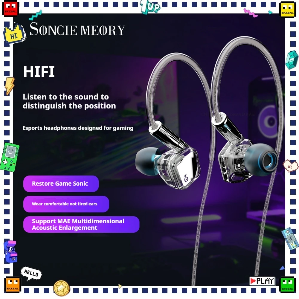 SoncieMeory SM1Lite Wired In-Ear HiFi Earphones 10mm Dynamic Driver Monitor Earbuds Custom Game Earphone Music Earphones Gift