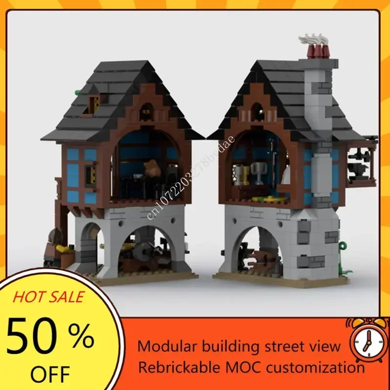 Medieval Alley Blacksmith Shop MOC Creative Architecture Castle Model Building Blocks Architecture Assembly Model Toys Gift