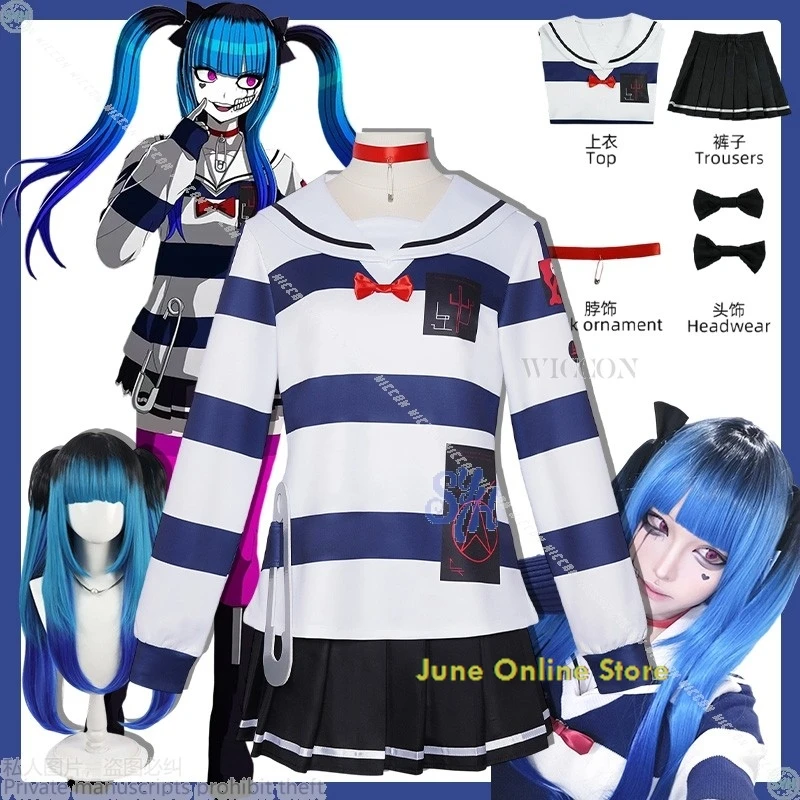 

Halloween Dress up Anime Game Hundred Cos Line Jirai Kei Girls Amemiya Darumi Cosplay Costume Striped disfraz adulto