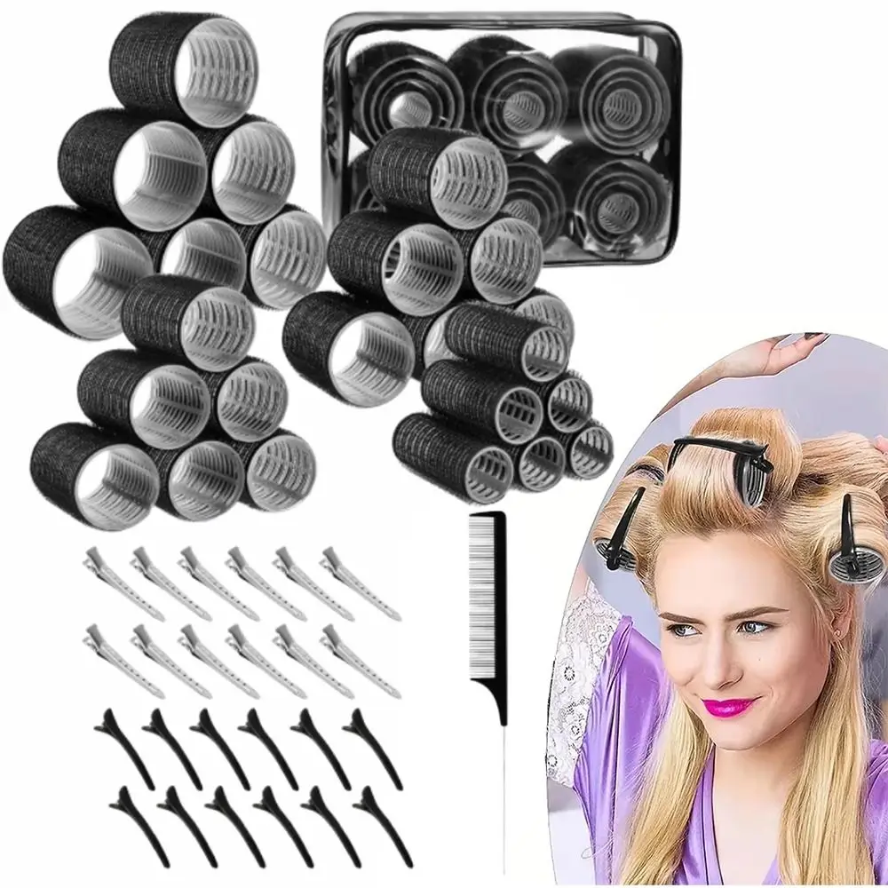 50Pcs 4 Sizes Rollers Self-Grip Hair Rollers Set DIY Heatless Heatless Hair Curlers Hair Partition Clip Lightweight