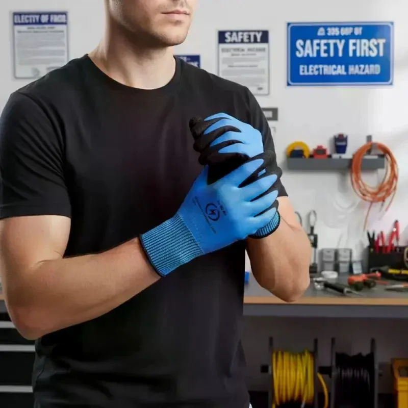 1 Pair Withstanding Voltage 1000V High Elasticity Glove Safety Protective Blue Electrician Insulating Gloves