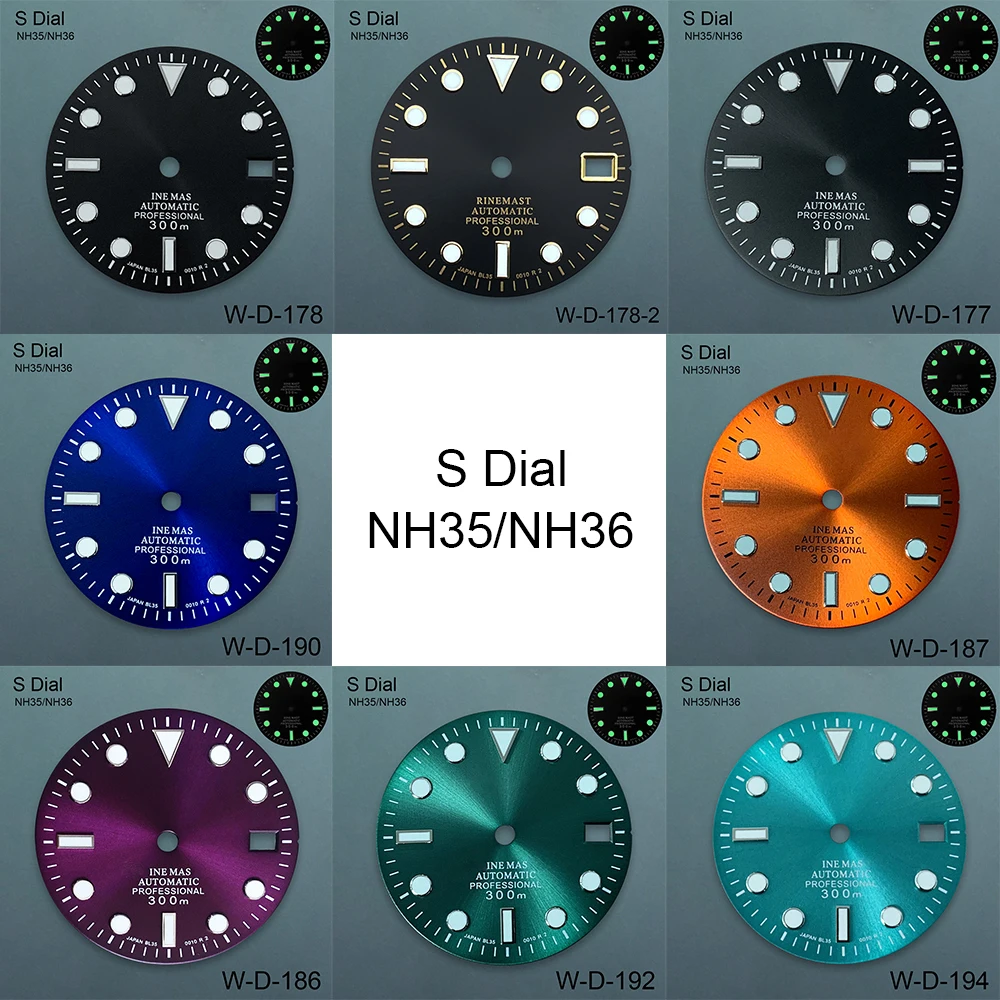 

28.5mm S Logo SUB Dial Fit NH35/NH36/4R/7S Japan Movement Green Luminous High Quality Sunburst Watch Modification Accessories