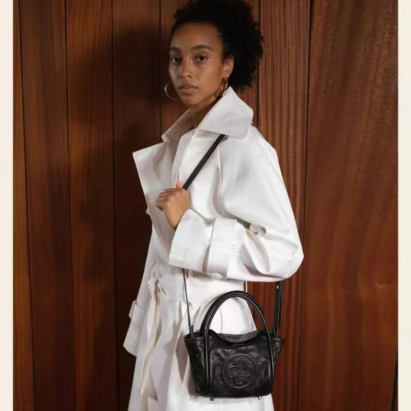 Cassile Angel Bag 2025 Vegetable-Tanned Leather Wrinkled Single-Shoulder Crossbody Bag Pink Handheld Basket