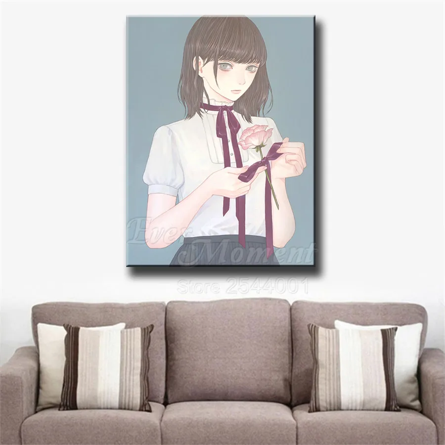 Ever Moment Diamond Wall Art Canvas Painting Full Round Square Stones Craft Kit Gift Simple Flower Lovely Girl DIY ASF2345